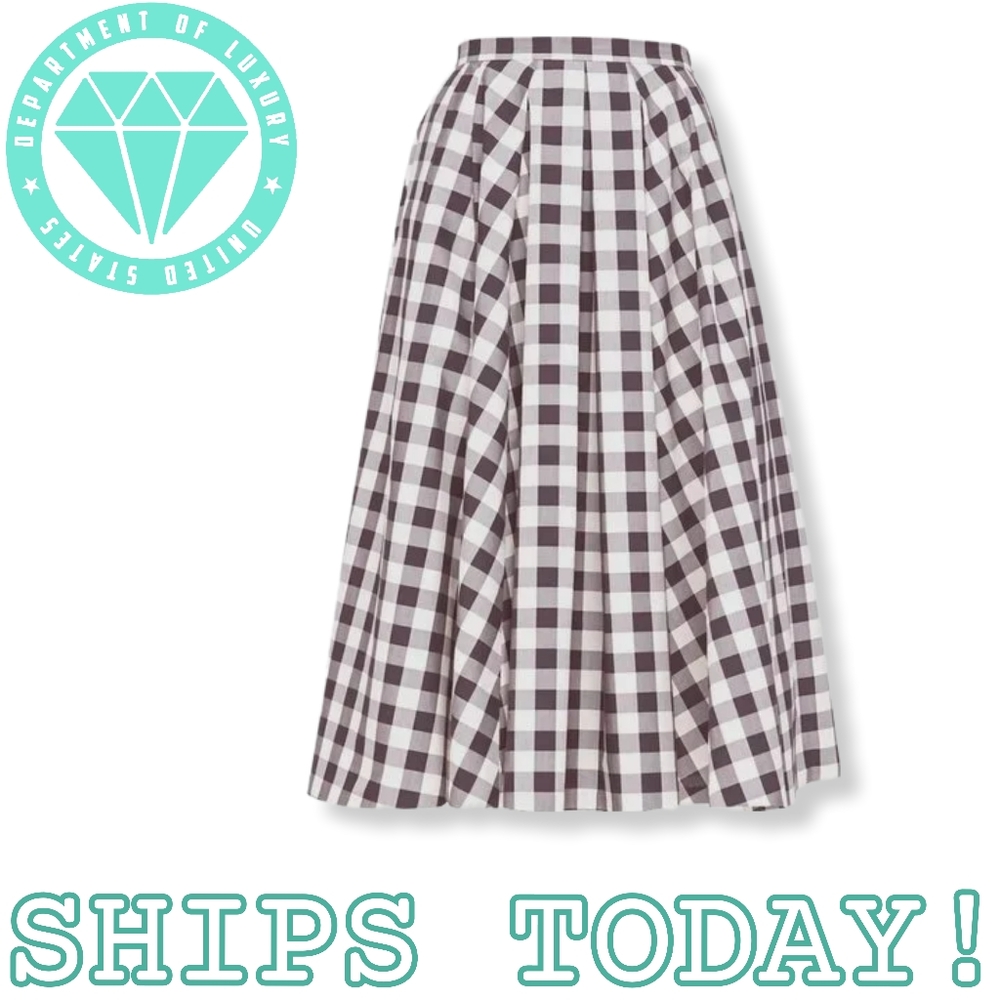 MICHAEL KORS Macro Gingham Midi Skirt Black Muslin Margot Robbie Anne Hathaway
